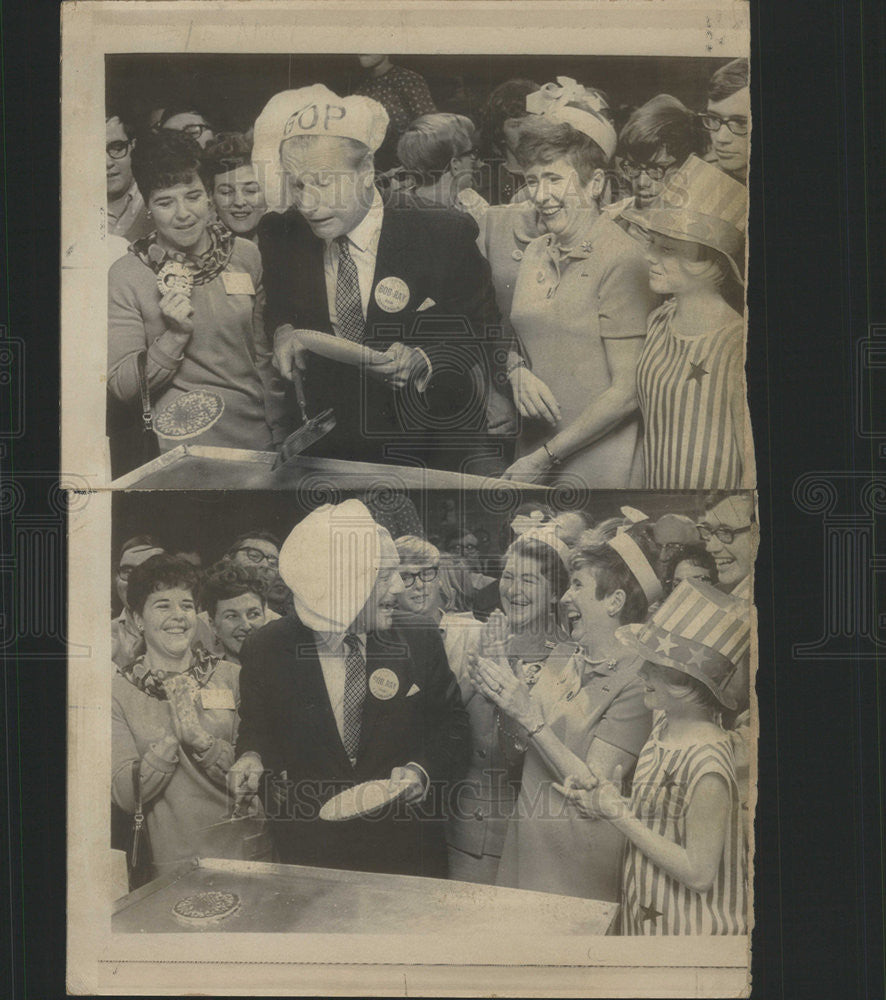 1968 Press Photo New York Governor Nelson Rockefeller Nervously Flips Pancakes - Historic Images