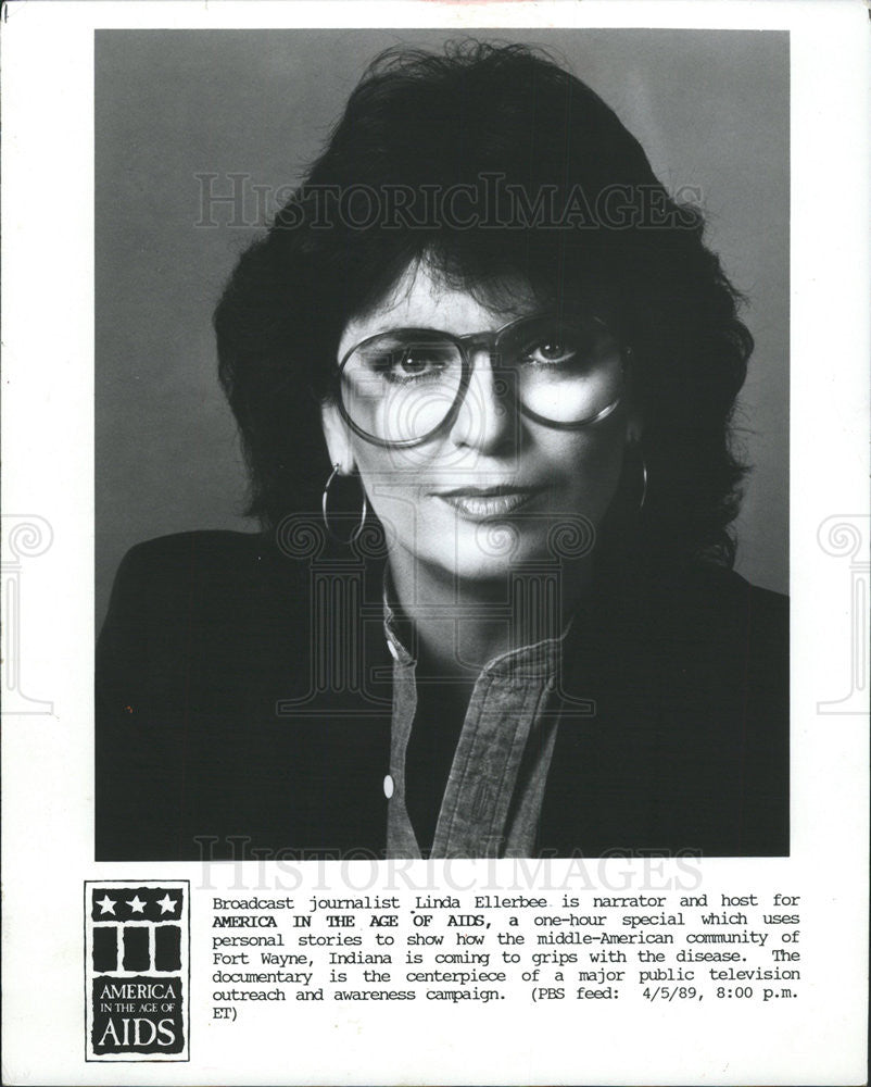 1989 Press Photo Linda Ellerbee Narrator Host &quot;America in the Age of AIDS&quot; - Historic Images