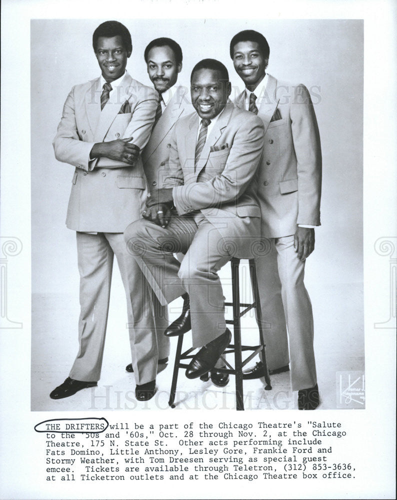1986 Press Photo The Drifters Chicago Theatre Vocal Group - Historic Images