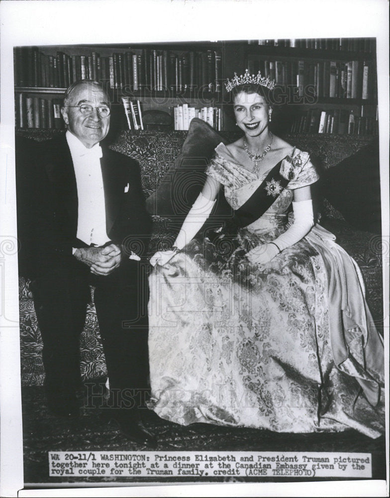 1957 Press Photo Princess Elizabeth President Truman Canadian Embassy Dinner - Historic Images