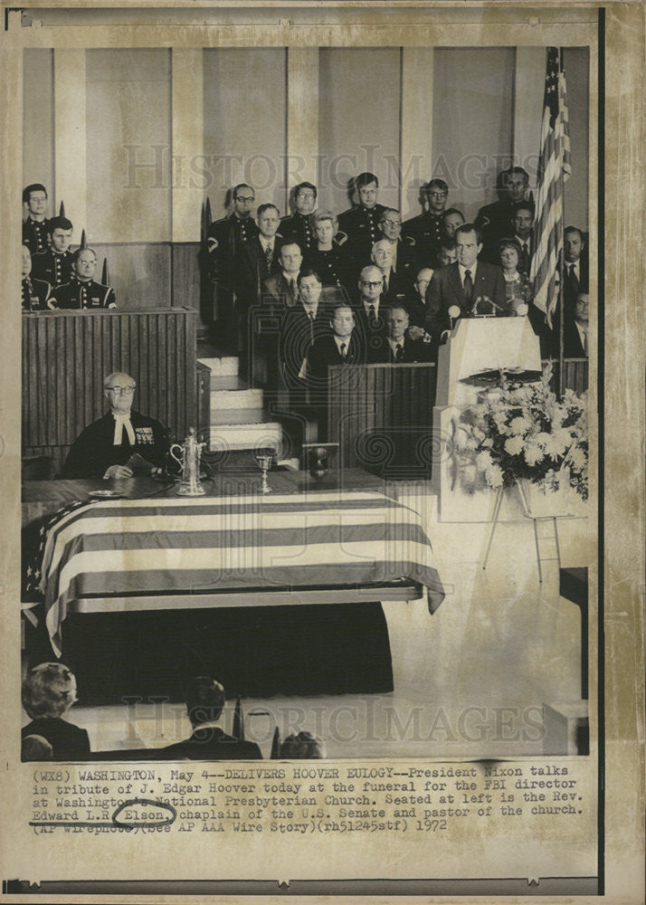 1972 Press Photo Edward Elson chaplain of the US Senate at Hoover&#39;s funeral - Historic Images