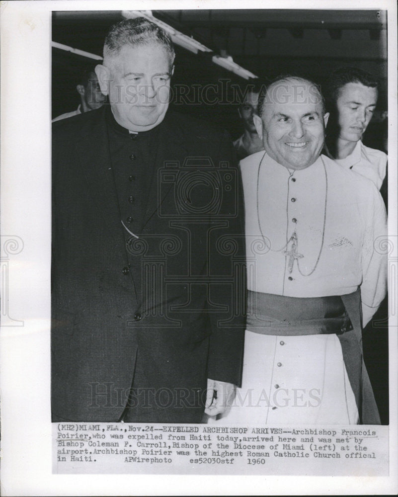 1960 Press Photo ARCHBISHOP FRANCOIS POIRIER OLEMAN F. CARROLL - Historic Images