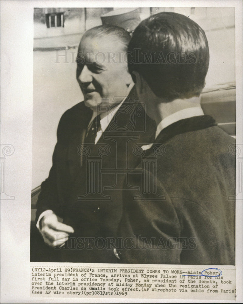 1969 Press Photo Alain Poher,France&#39;s Interim President arrives at Elysee Palace - Historic Images