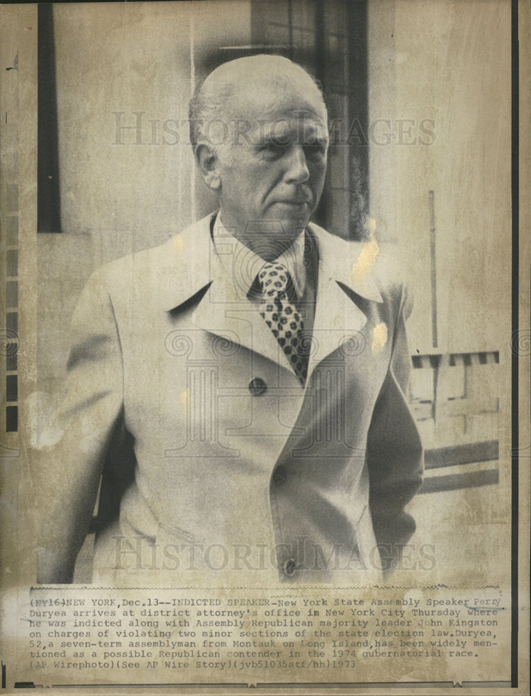 1973 Press Photo New York State Assembly Speaker Perry Duryea indicted - Historic Images