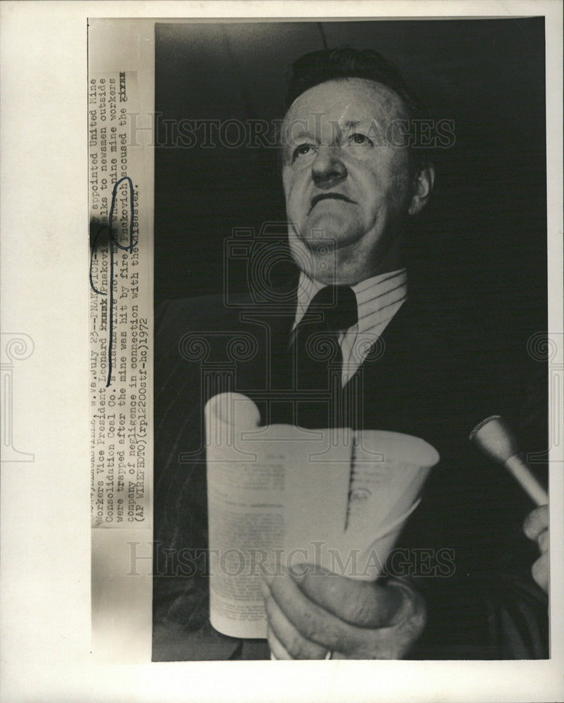 1972 Press Photo United Mine Workers Union Vice President Leonard Pnakovich - Historic Images