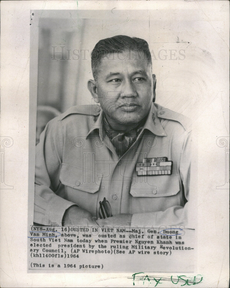 1964 Press Photo Major General Duong Van Minh gets ousted from South Vietnam - Historic Images