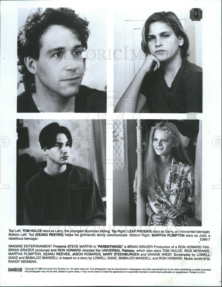 1989 Press Photo Tom Hulce, Leaf Phoenix,Keanu Reeves,Martha Plimpton - Historic Images