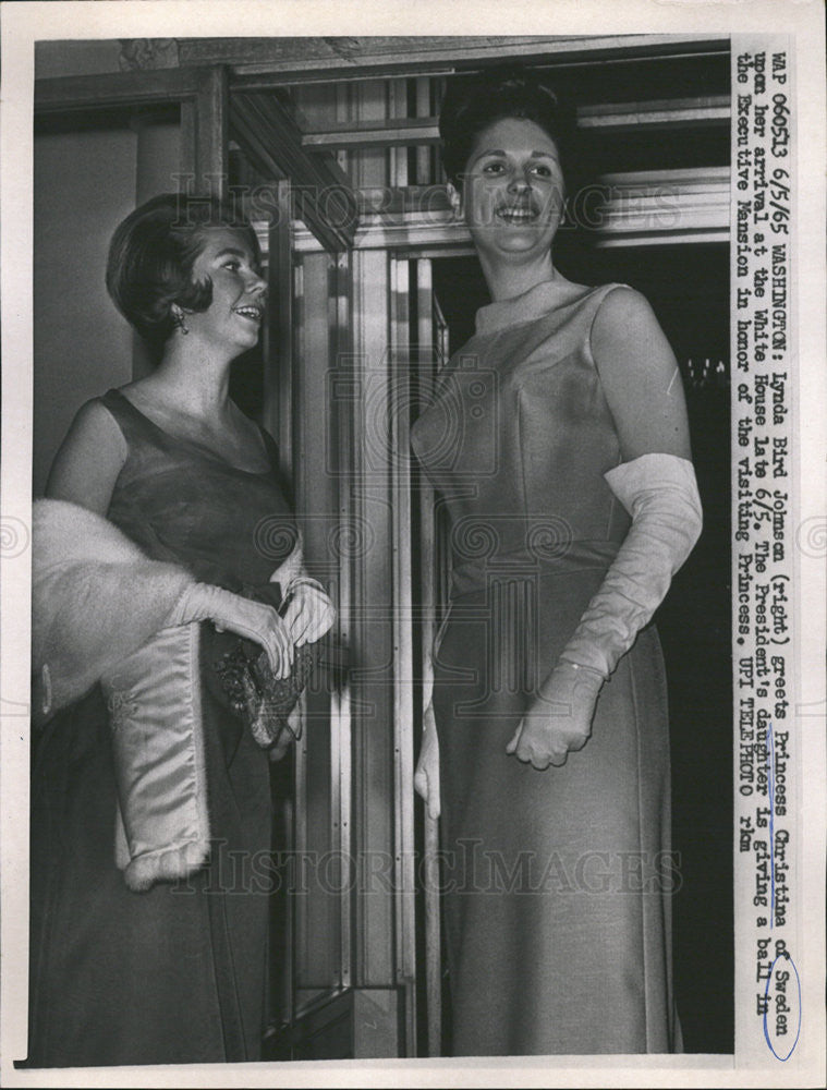 1965 Press Photo Lynda Bird Johnson and Princess Christina of Sweden - Historic Images