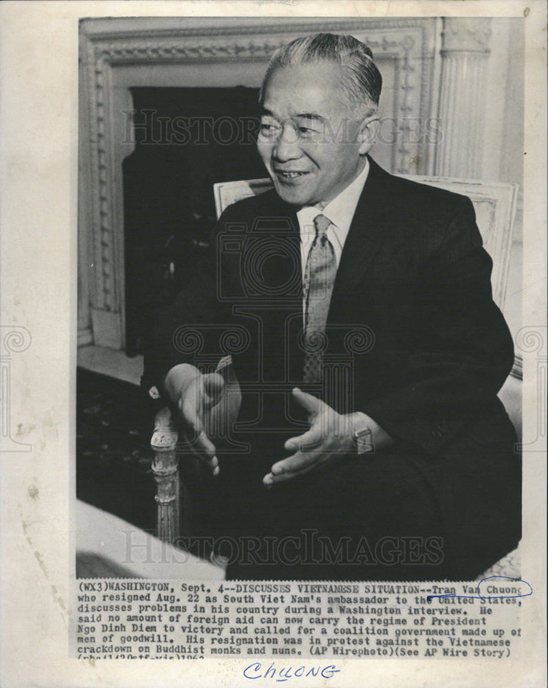 1963 Press Photo Tran Van Chuong,Vietams ambassador to US - Historic Images