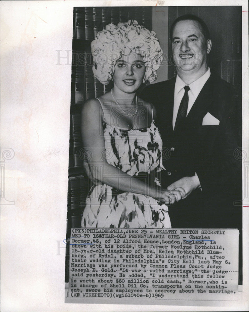 1965 Press Photo Roslyne Rothchild Charles Dormer Wedding - Historic Images