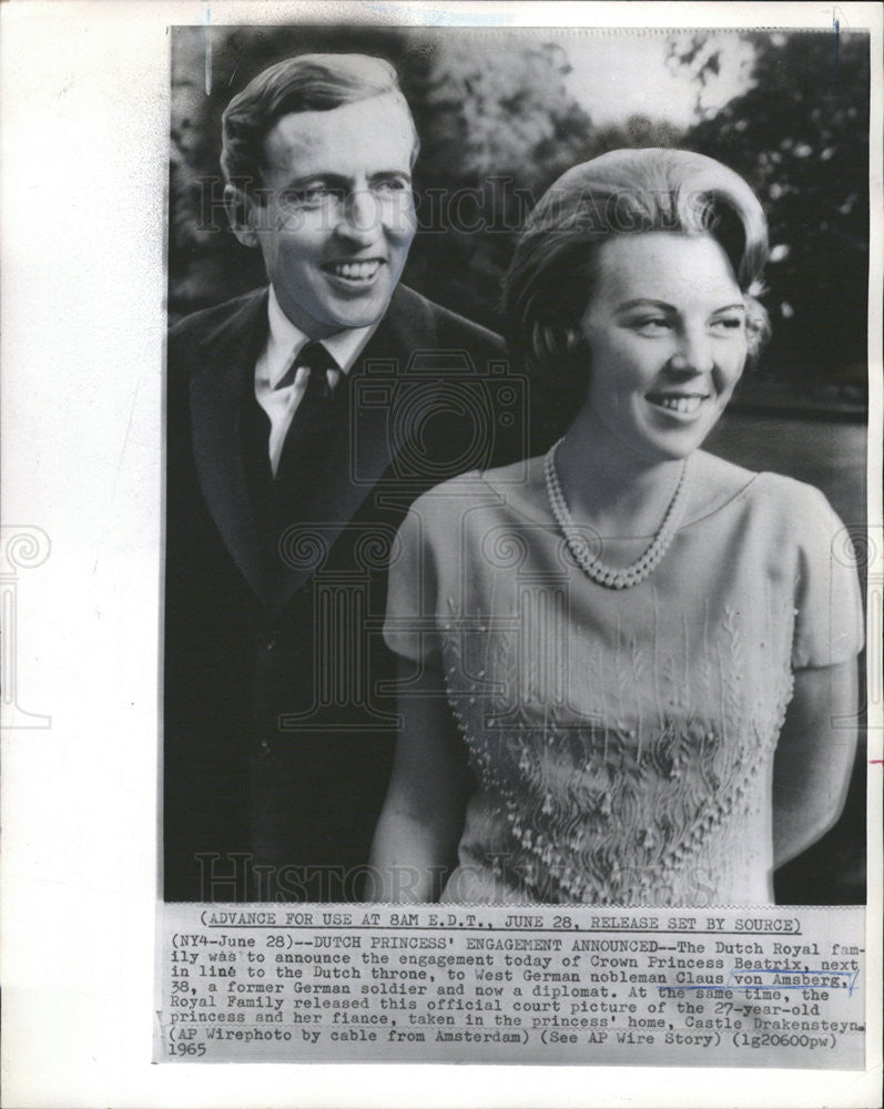 1965 Press Photo Dutch Princess Beatrix &amp; Claus von Amsberg to wed - Historic Images