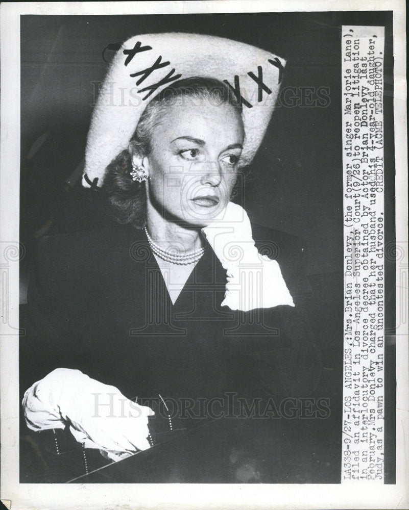 Press Photo Mrs. Brian Donlevy former singer Marjorie Lane affidavit Los Angeles - Historic Images