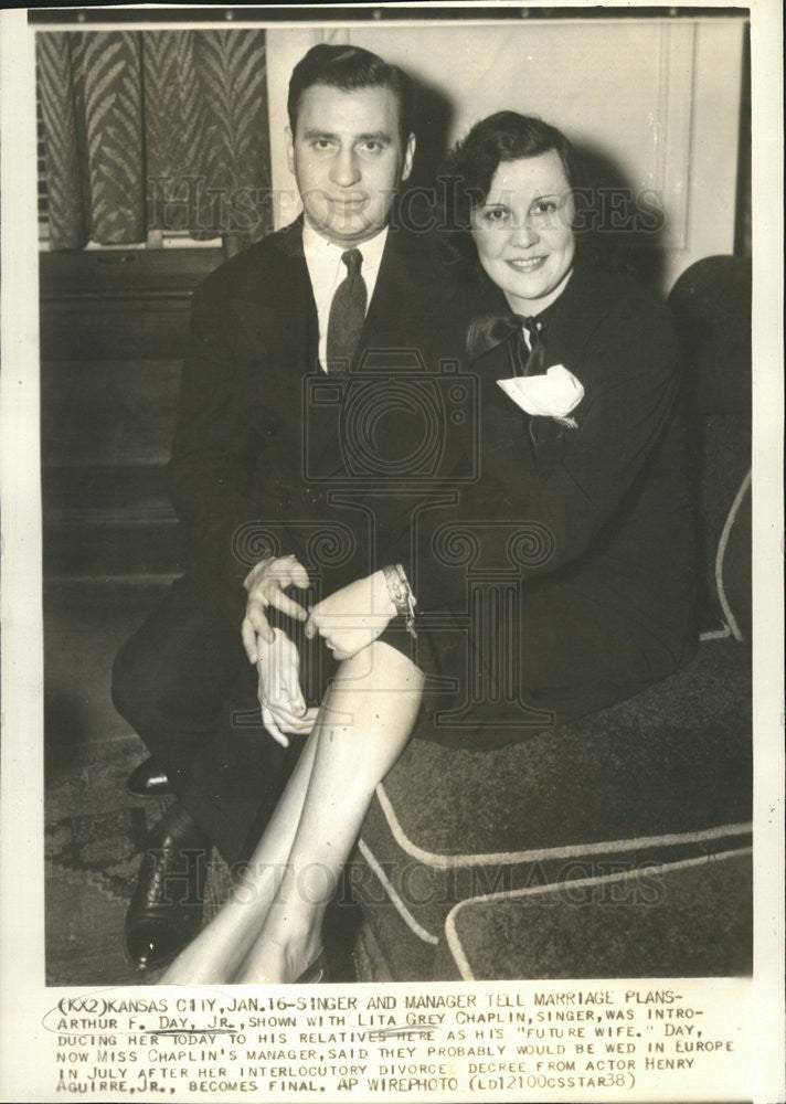 1938 Press Photo Arthur F. Day and Lita Grey Chaplin to wed - Historic Images