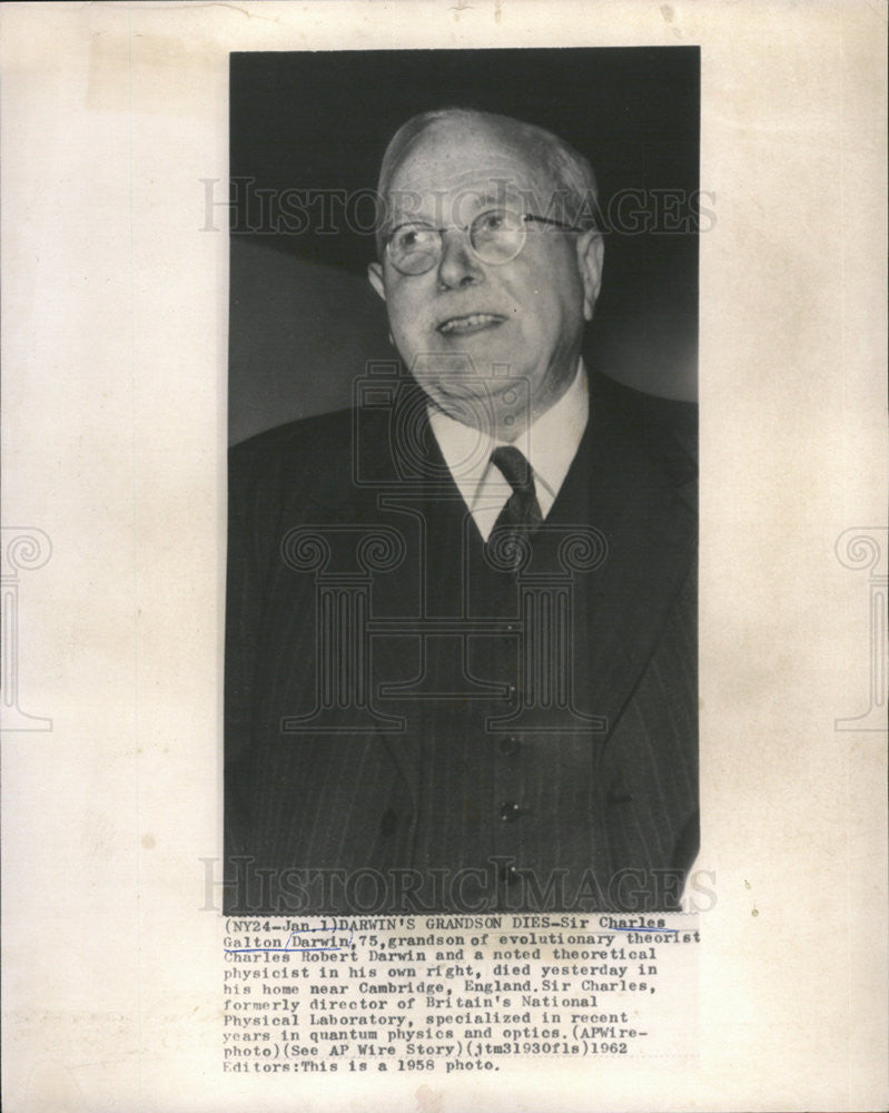 1958 Press Photo Sir Charles Galton Darwin Dies - Historic Images