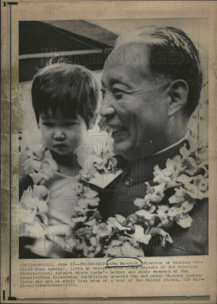 1973 Press Photo Chu Mu-chih, Director Of Hsinhua &amp; Sasha Hayashi In Hawaii - Historic Images