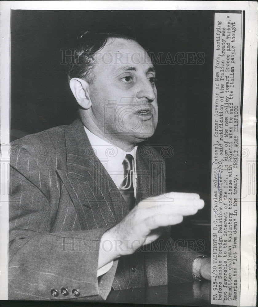 Press Photo Charles Poletti, Former Governor, New York, Testifies Before Senate - Historic Images