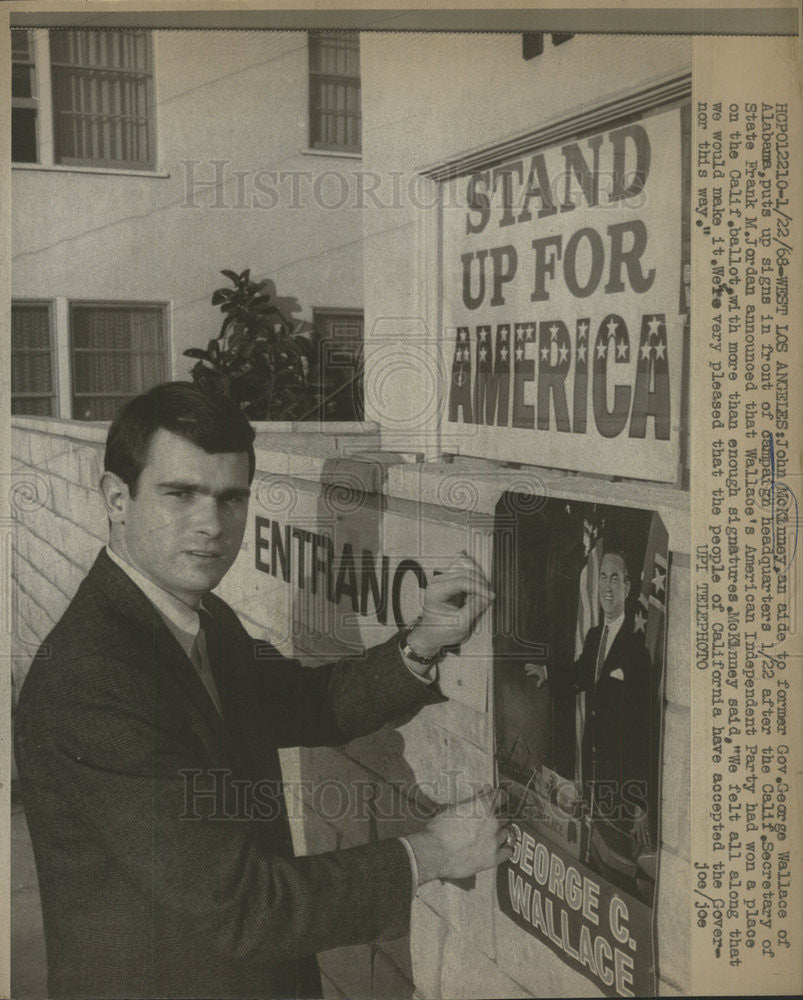 1968 Press Photo JOHN MCKINNEY CAMPAIGN HEADQUARTERS - Historic Images