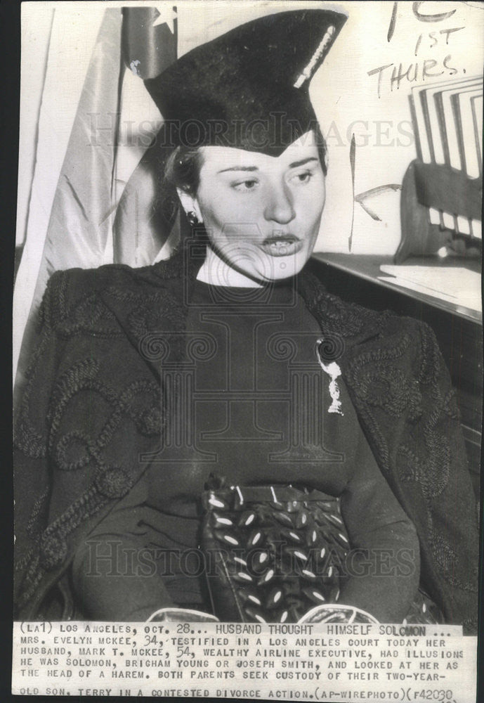 1942 Press Photo Mrs. Evelyn McKee Child Custody Divorce Testimony - Historic Images