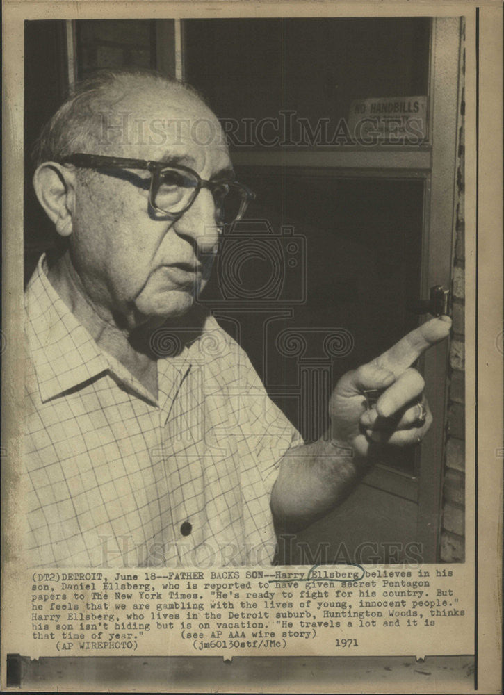 1971 Press Photo Harry Daniel Ellsberg Pentagon Papers Secret New York Times - Historic Images