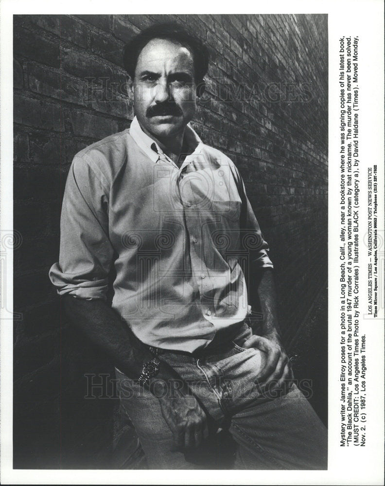 1987 Press Photo Mystery writer James Ellroy &quot;The Black Dahlia&quot; latest book - Historic Images