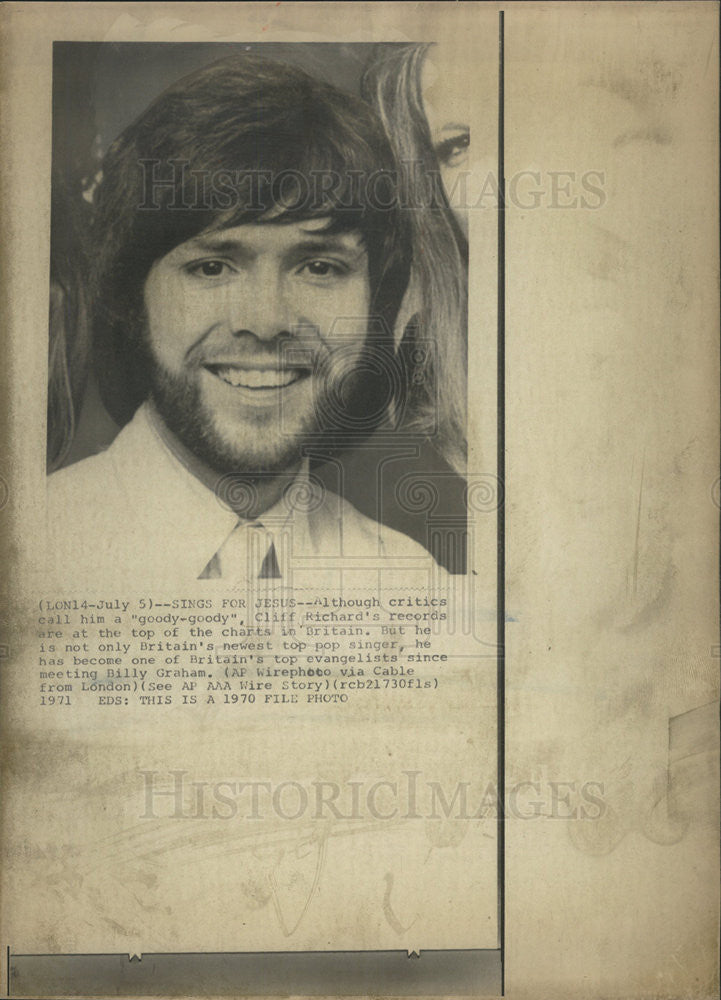 1971 Press Photo CLIFF RICHARD BRITISH POP SINGER MUSICIAN ACTOR PERFORMER - Historic Images