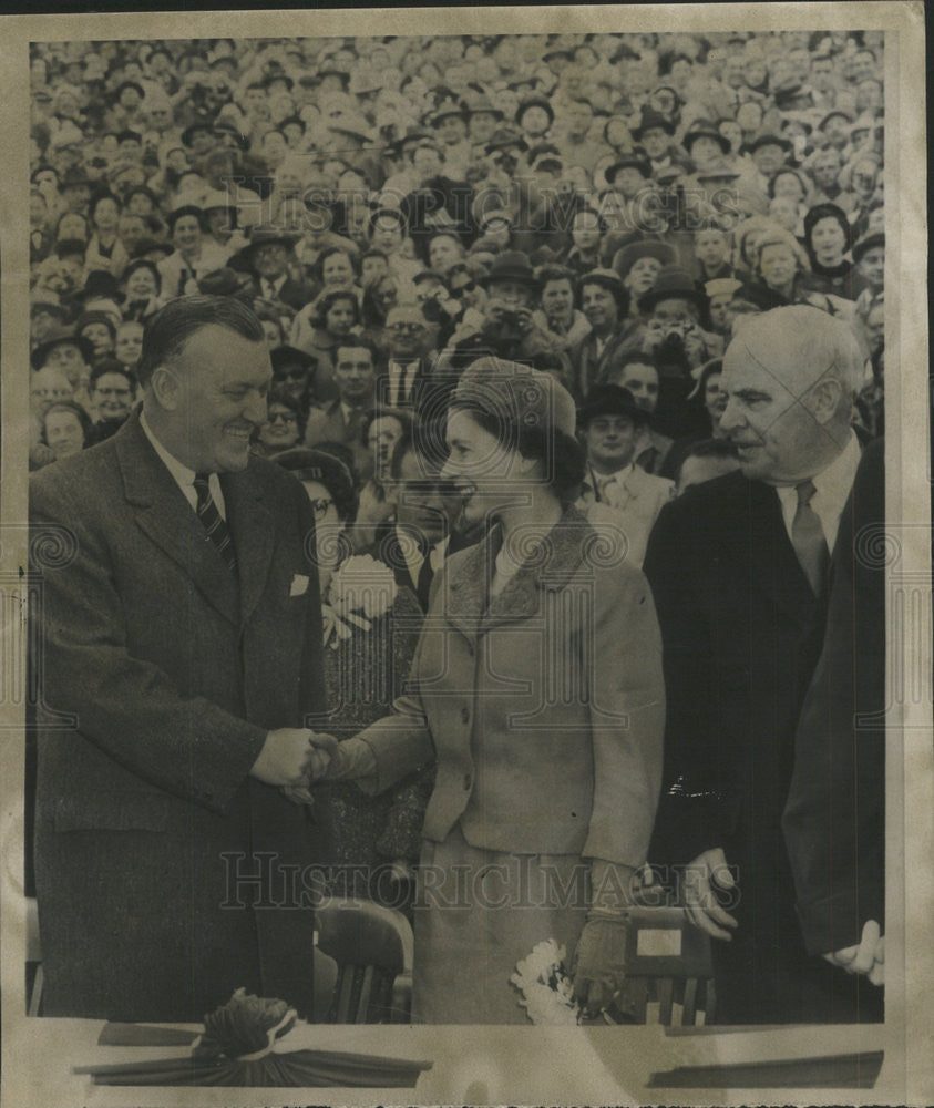 1957 Press Photo Md. Gov. Ted McKeldfan, Queen Elizabeth,N.C. Gov Luther Hodges - Historic Images