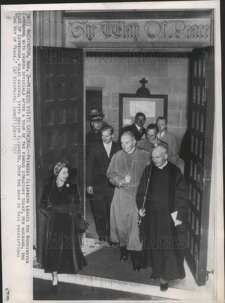 1951 Press Photo PRINCESS ELIZABETH LEAVES WASHINGTON CATHEDRAL - Historic Images