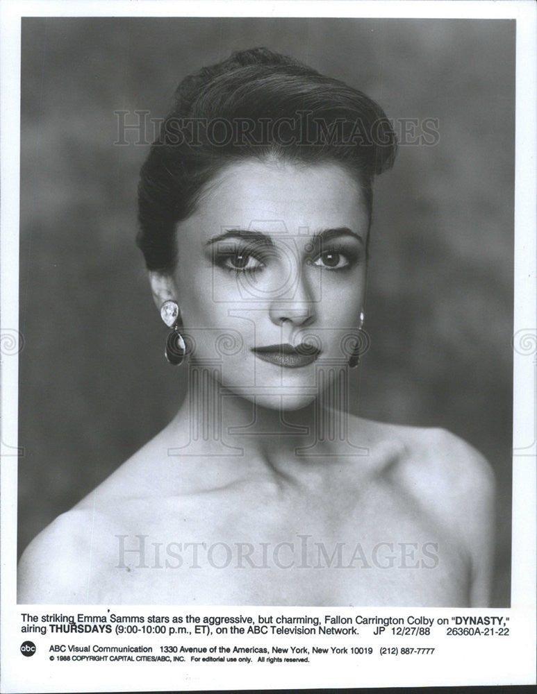 1989 Press Photo Emma Samms on&quot;Dynasty&quot; - Historic Images