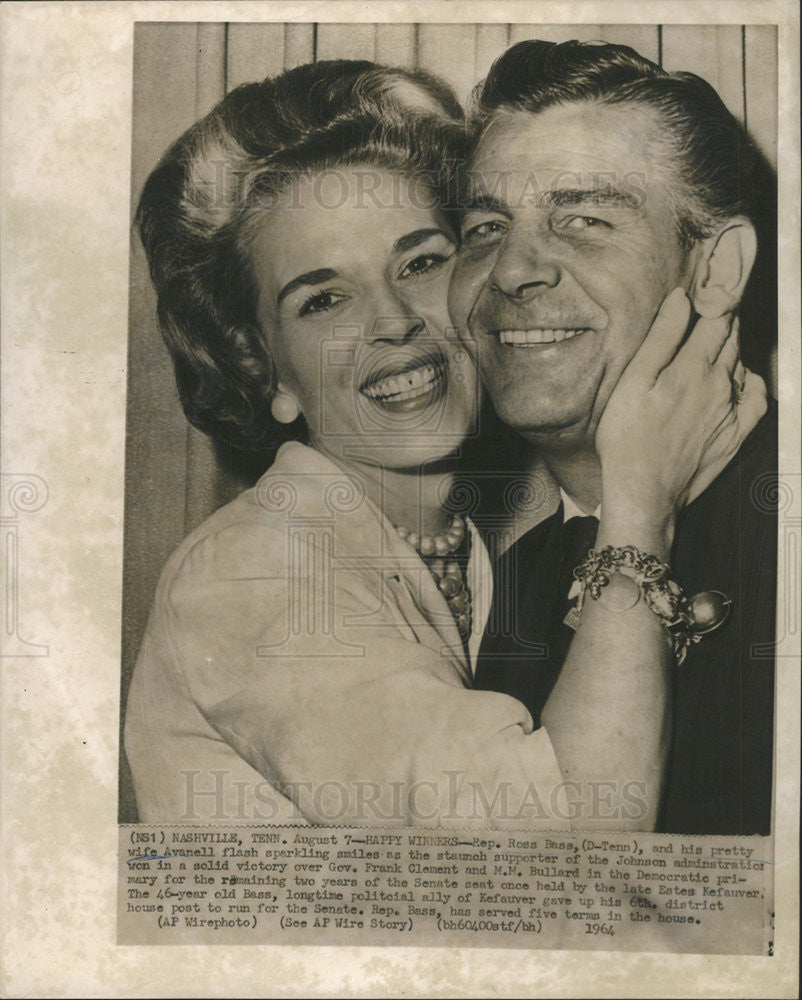 1964 Press Photo Rep Ross Bass (D-Tenn) and his wife Avanell - Historic Images