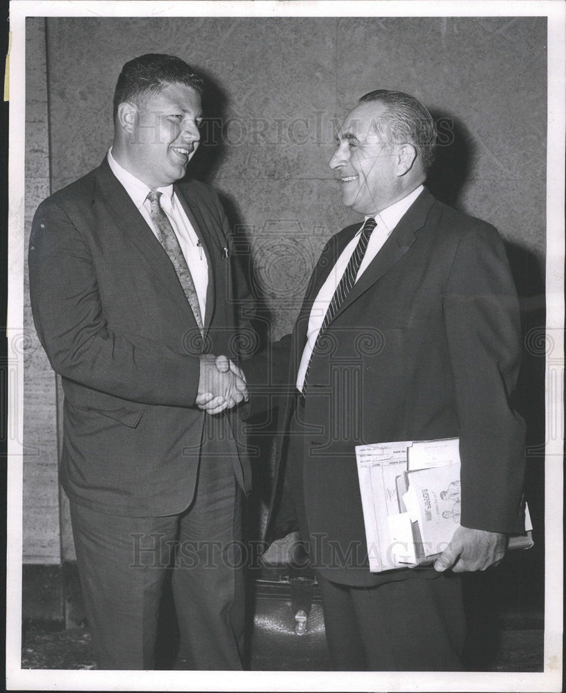 1961 Press Photo Edward McFadden and Morris Meyers on trial for bribery charges - Historic Images