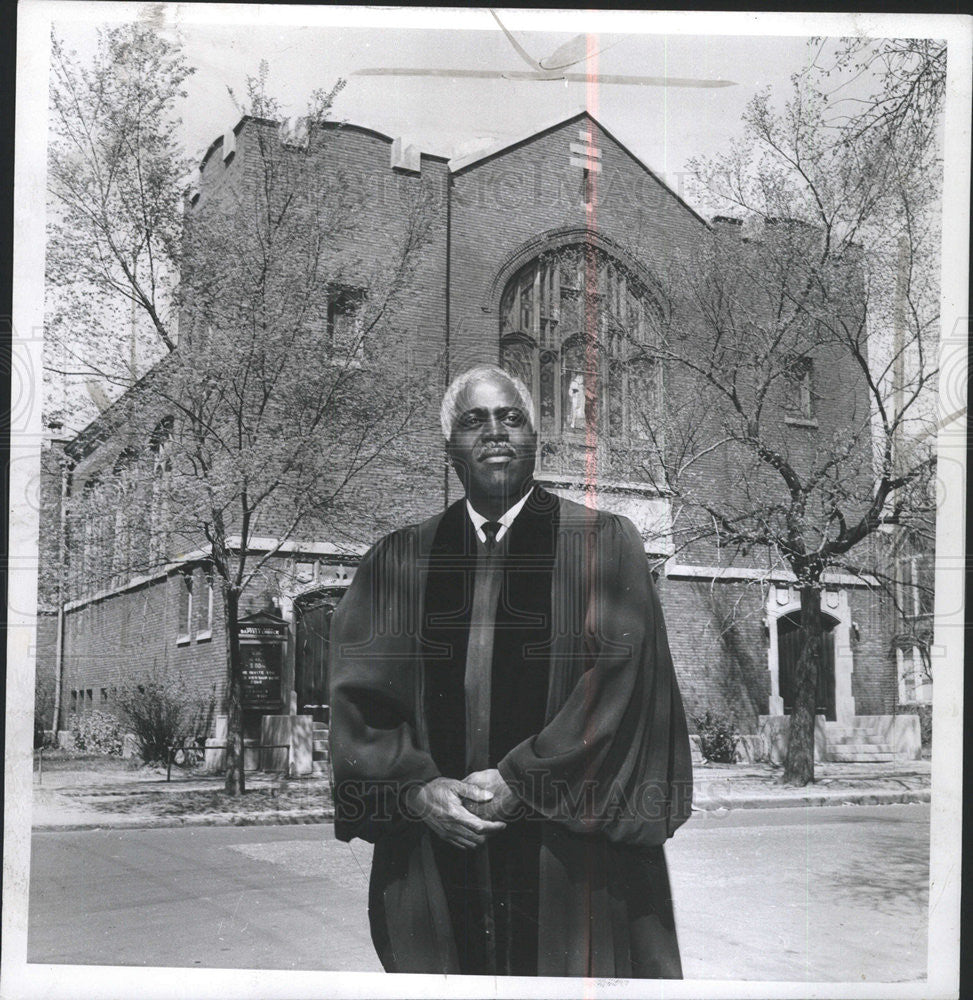 1959 Press Photo Rev. Merrel D. Booker Steward Ave Shown in Front of His Church - Historic Images