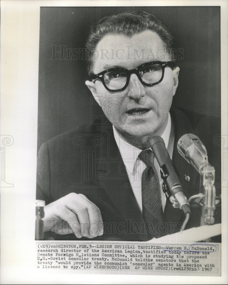 1967 Press Photo Warren McDonald Research Director American Legion - Historic Images