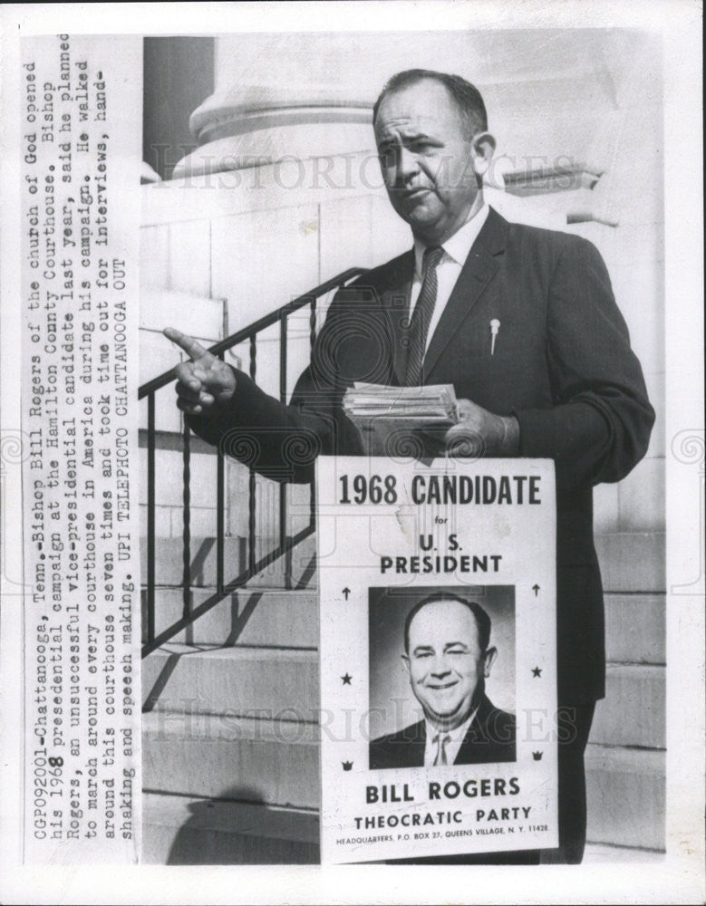 1968 Press Photo Tenn. Bishop Bill Rogers,candidate for Pres - Historic Images