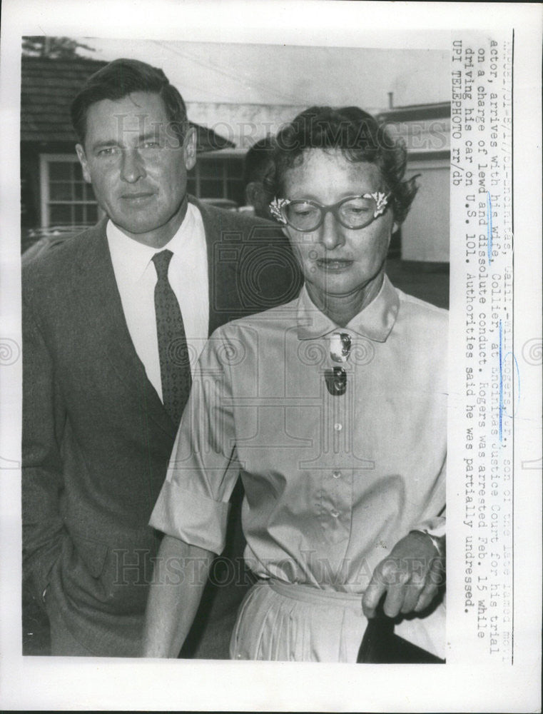 1961 Press Photo Bill Rogers and wife at his trial for lewd conduct - Historic Images