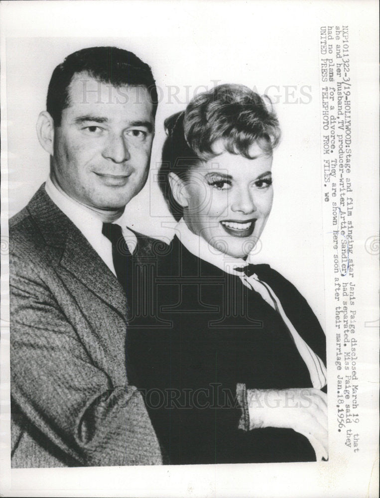 1957 Press Photo Janis Paige,singer and husband Artie Sandler,producer - Historic Images