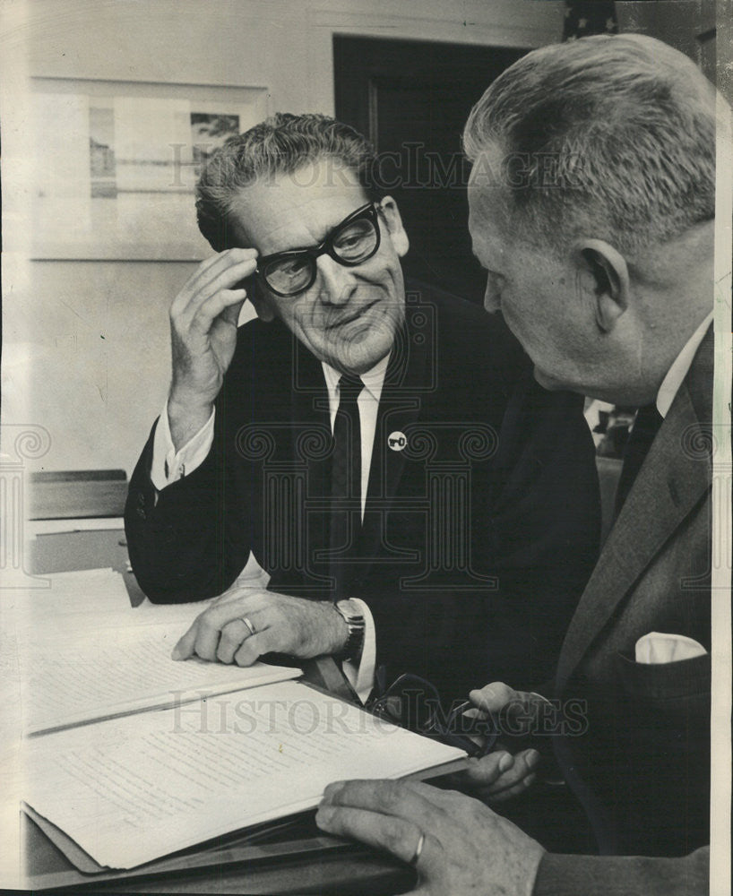 1966 Press Photo Dr James F Redmond and Thaddeus j Lubera School Supt. - Historic Images