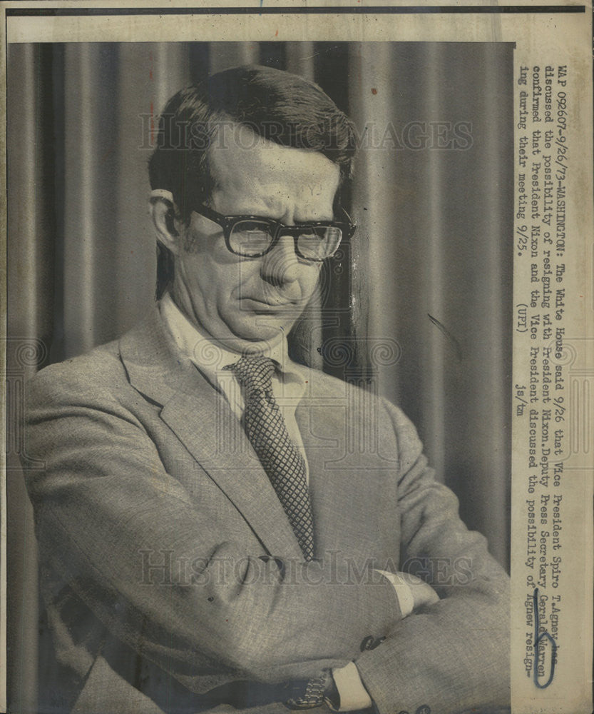 1973 Press Photo Deputy Secretary Gerald Warren confirm Agnew Resignation - Historic Images