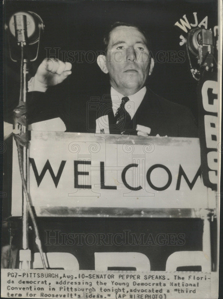 1939 Press Photo Claude Denson Pepper Florida Senator Democrat - Historic Images