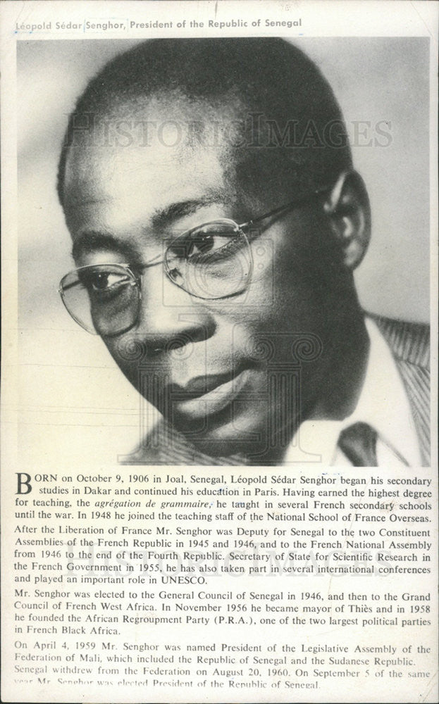 1962 Press Photo LEOPOLD SEDAR SENEGALESE POET POLITICIAN THEORIST - Historic Images