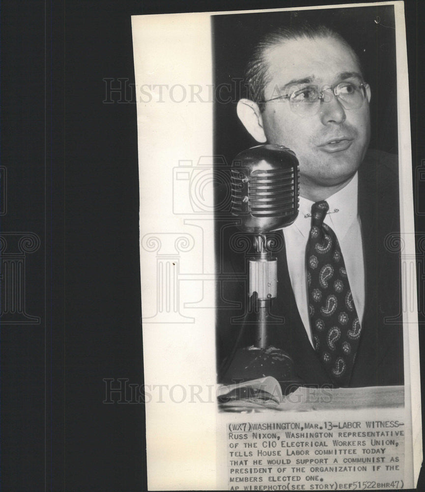 1947 Press Photo Russ Nixon American Representative CIO Electrical Work Union - Historic Images