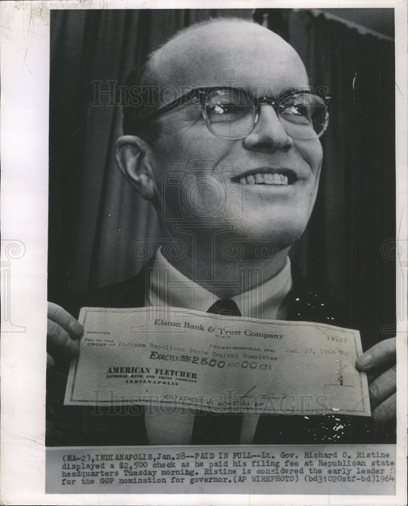 1964 Press Photo Richard O Ristine Lieutenant Governor - Historic Images