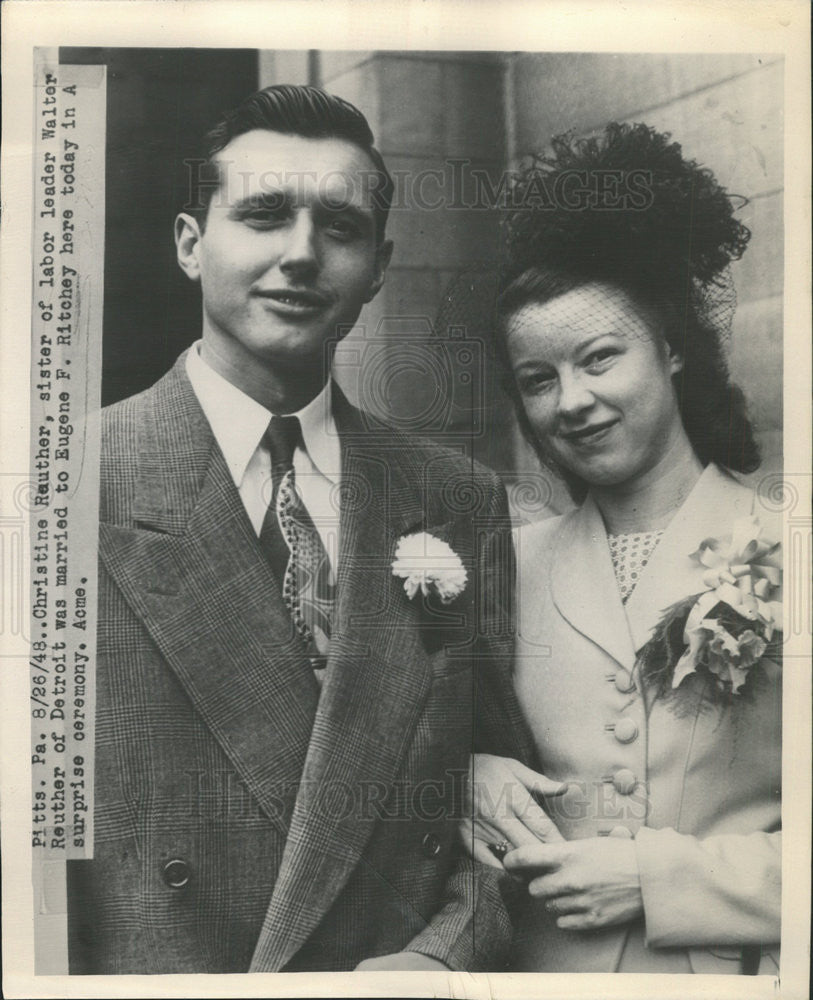 1948 Press Photo Christine Reuther Walter Reuther Sister Eugene Ritchey Marriage - Historic Images