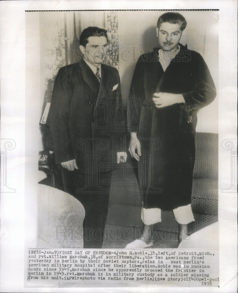 1955 Press Photo John H.Noble and Williams Marchuk,Americans Freed . - Historic Images