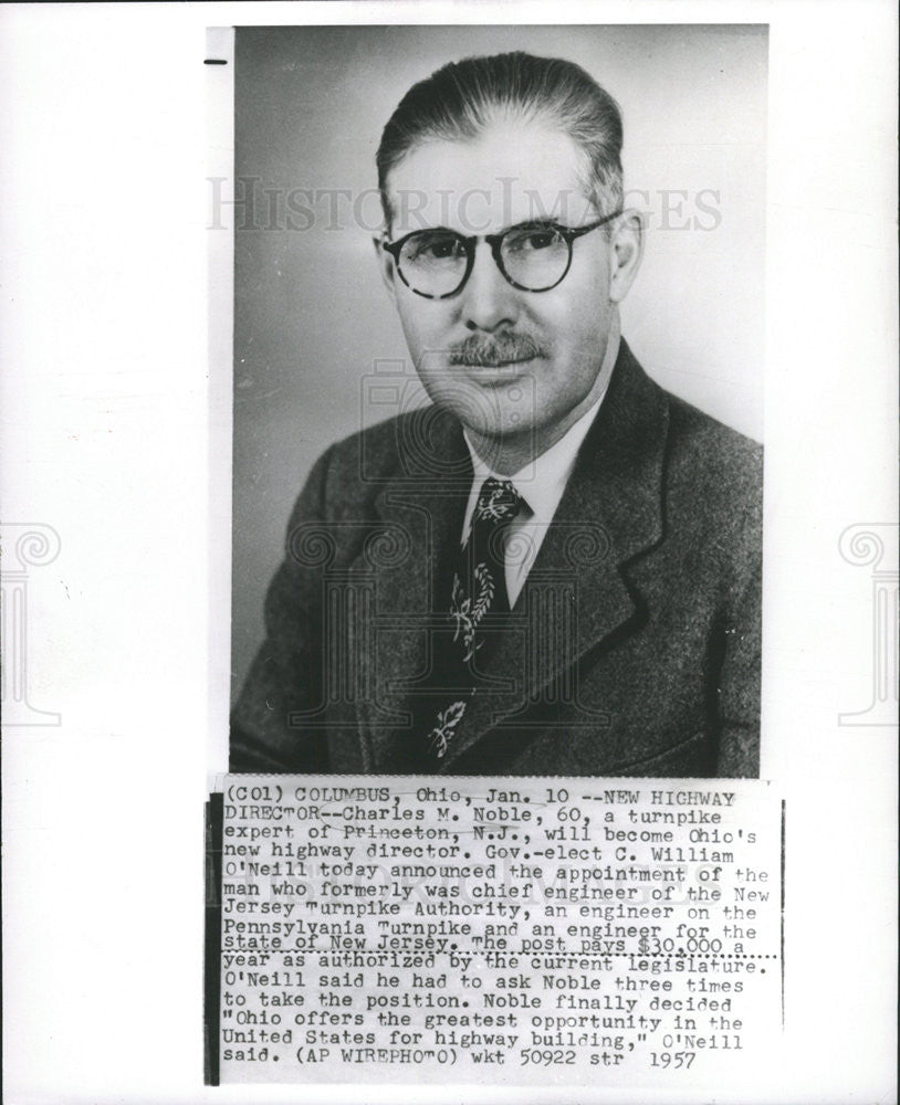 1957 Press Photo Charles H.Noble, 60, a turnpike expert of Princeton, N.J. - Historic Images