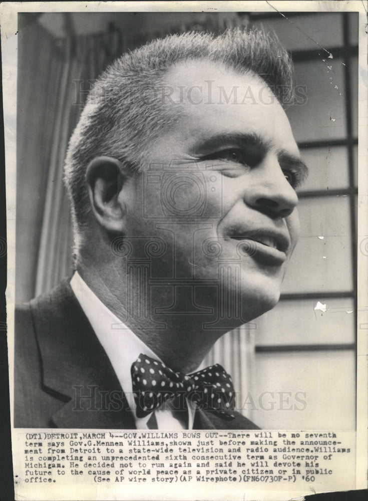 1966 Press Photo GOV.G.MENNEN WILLIAMS POLITICIAN US STATE MICHIGAN - Historic Images