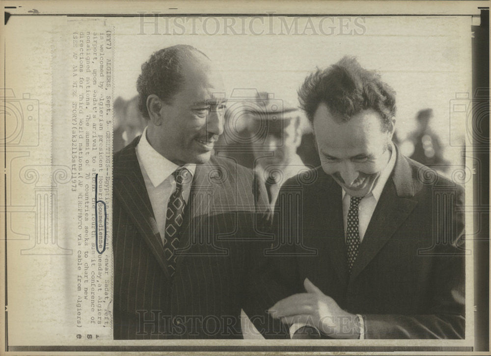 1973 Press Photo HOUARI BOUMEDIENNE ALGERIAN PRESIDENT EGYPTIAN PRESIDENT ANWAR - Historic Images