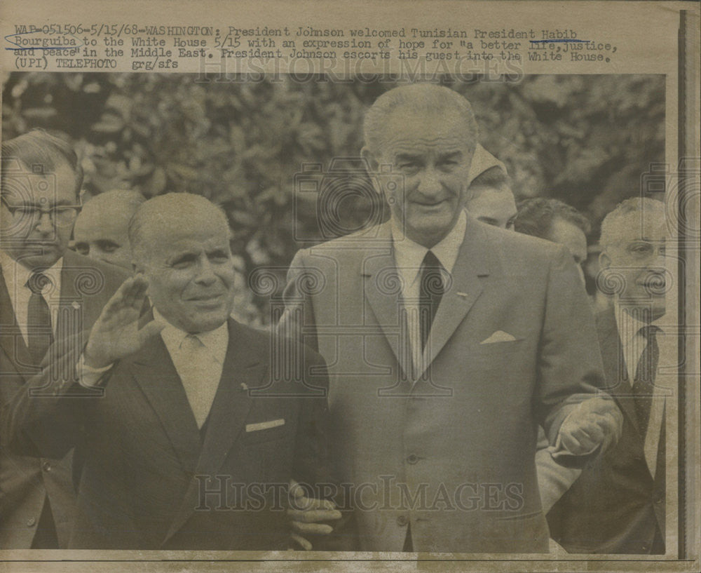 1968 Press Photo HABIB BOURGUIBA TUNISIAN PRESIDENT  JOHNSON - Historic Images