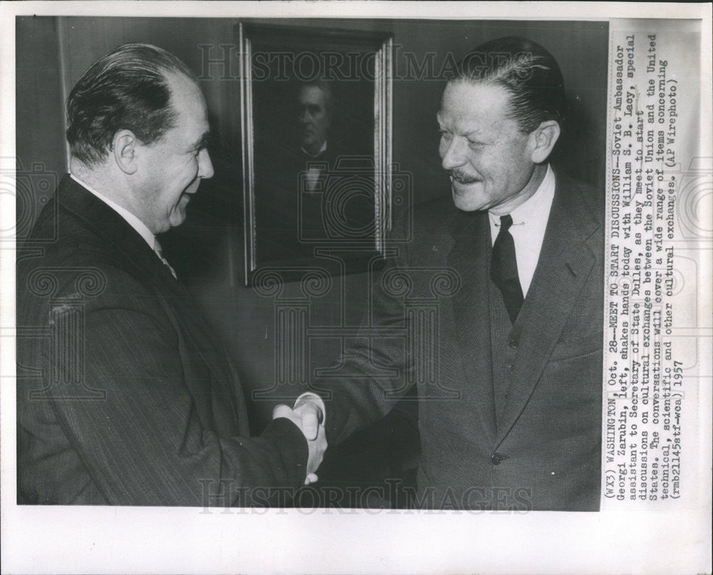 1957 Press Photo Soviet Ambassador Georgi Zarubin William Lacy Secretary State - Historic Images