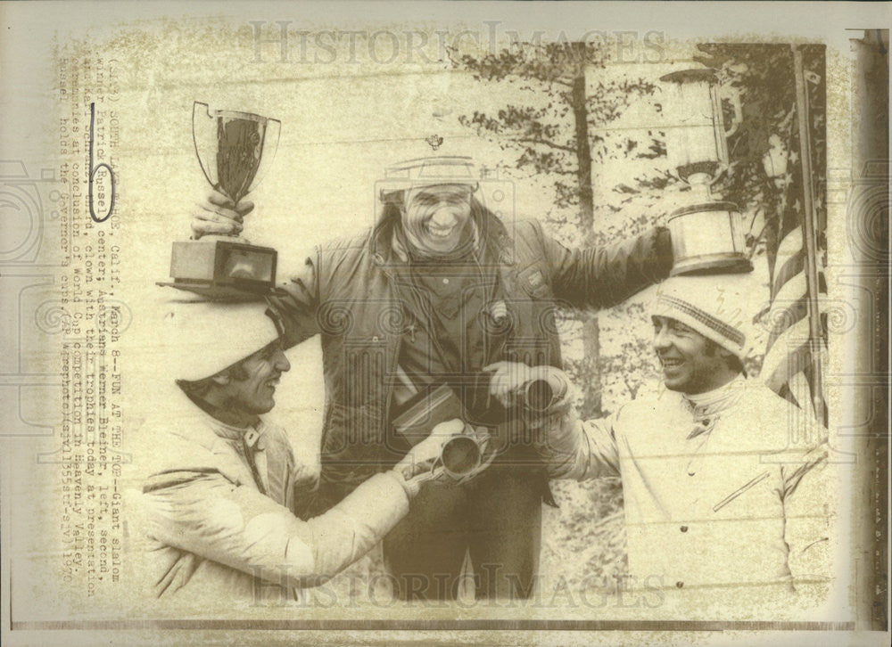 1970 Press Photo French skier Patrick Russel,Werner Biener,and Karl Schranz - Historic Images