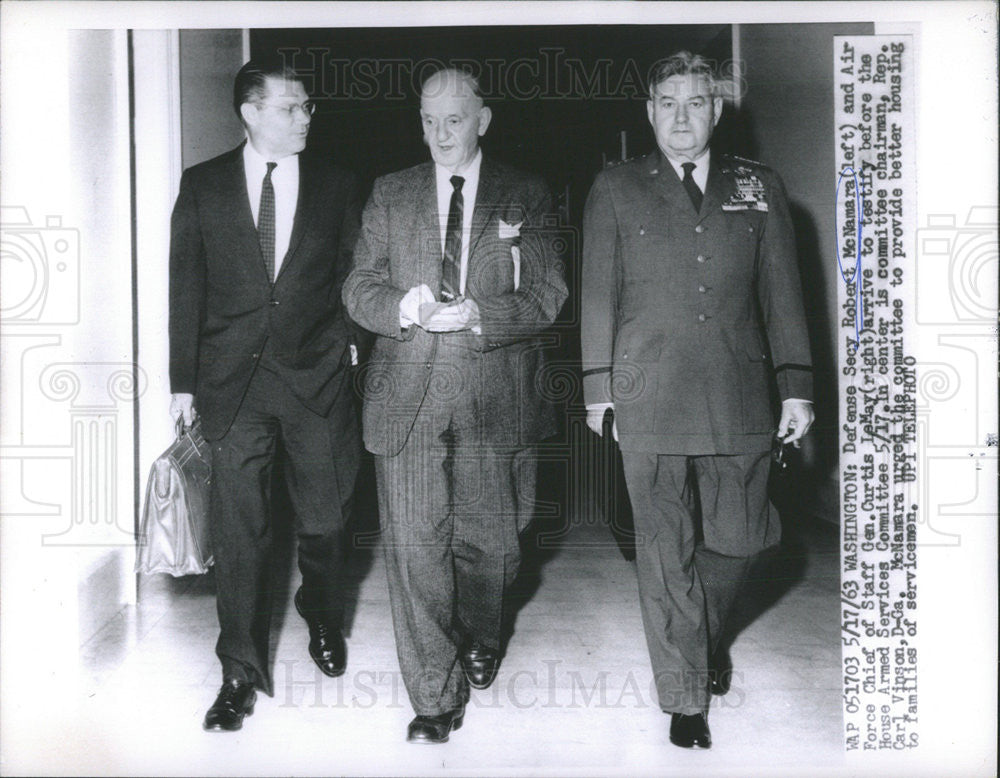 1963 Press Photo Secy McNamara Curtis LeMay and Carl Vinson Testify - Historic Images